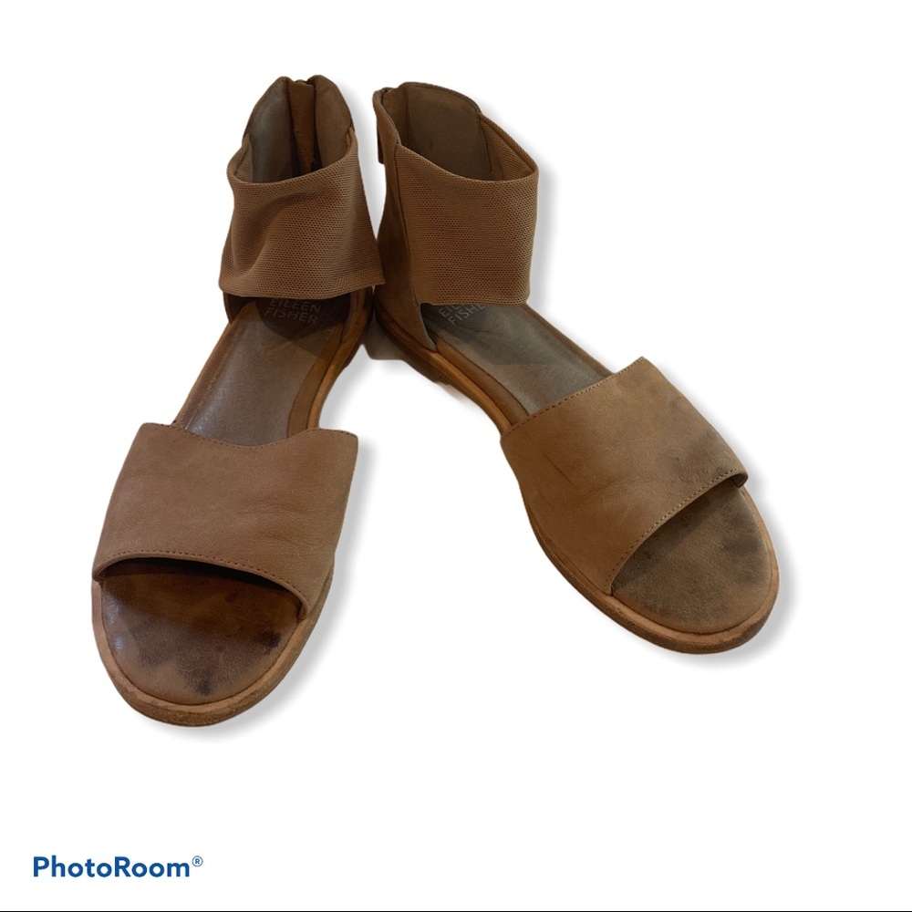 Eileen Fisher Sign Sandal 5 taupe leather stretch